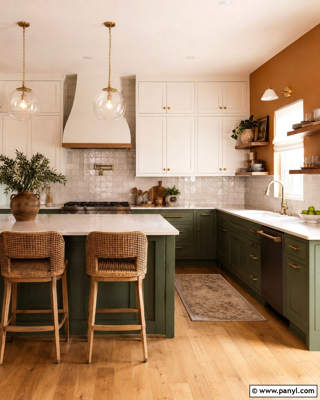 Amber Wall Kitchen With Green Cabinets - 20 Amber Wall Paint Ideas