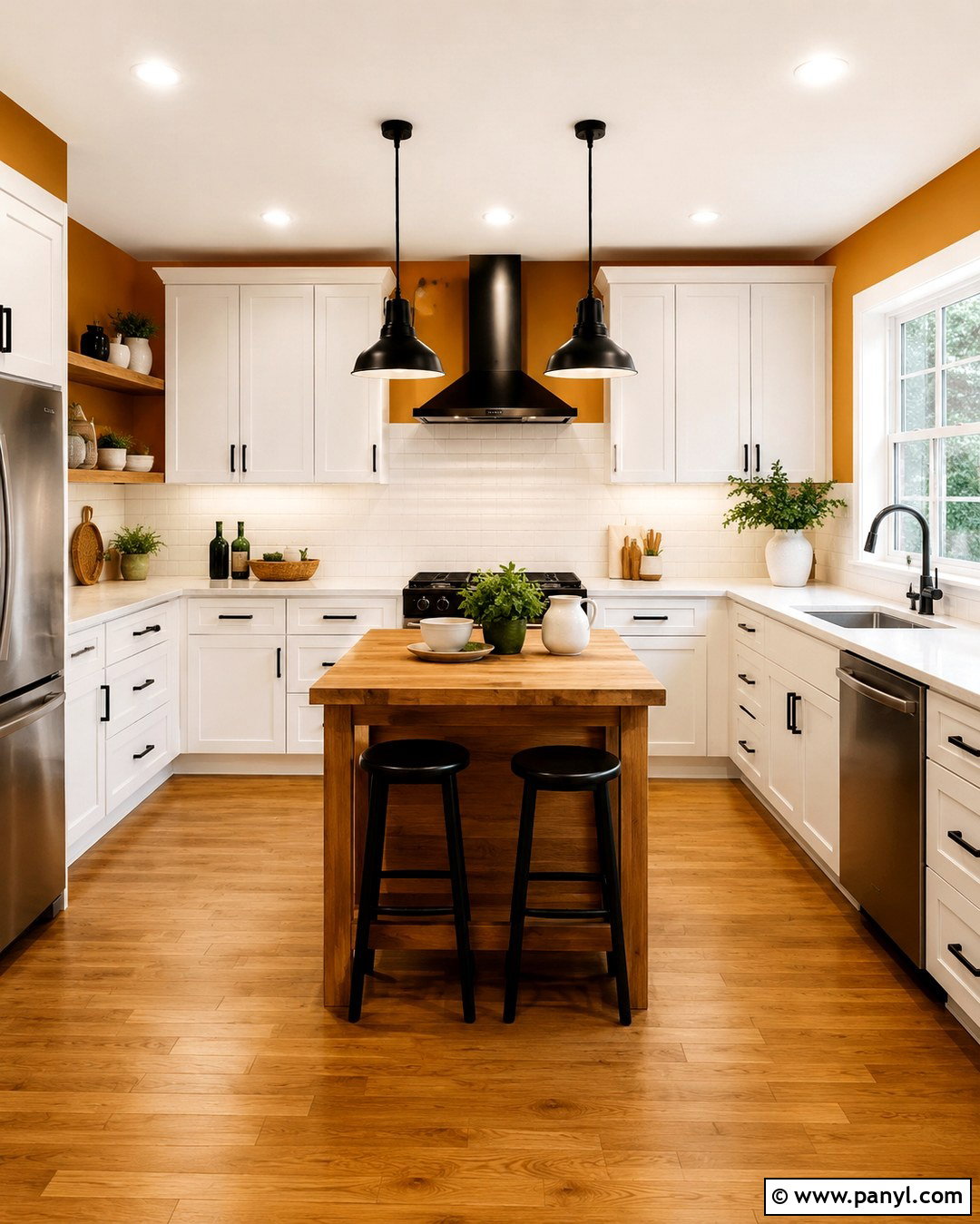 Amber Wall Kitchen With White Cabinets - 20 Amber Wall Paint Ideas