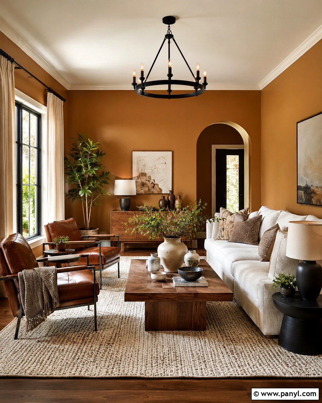 Amber Wall Living Room With Cream Sofa - 20 Amber Wall Paint Ideas