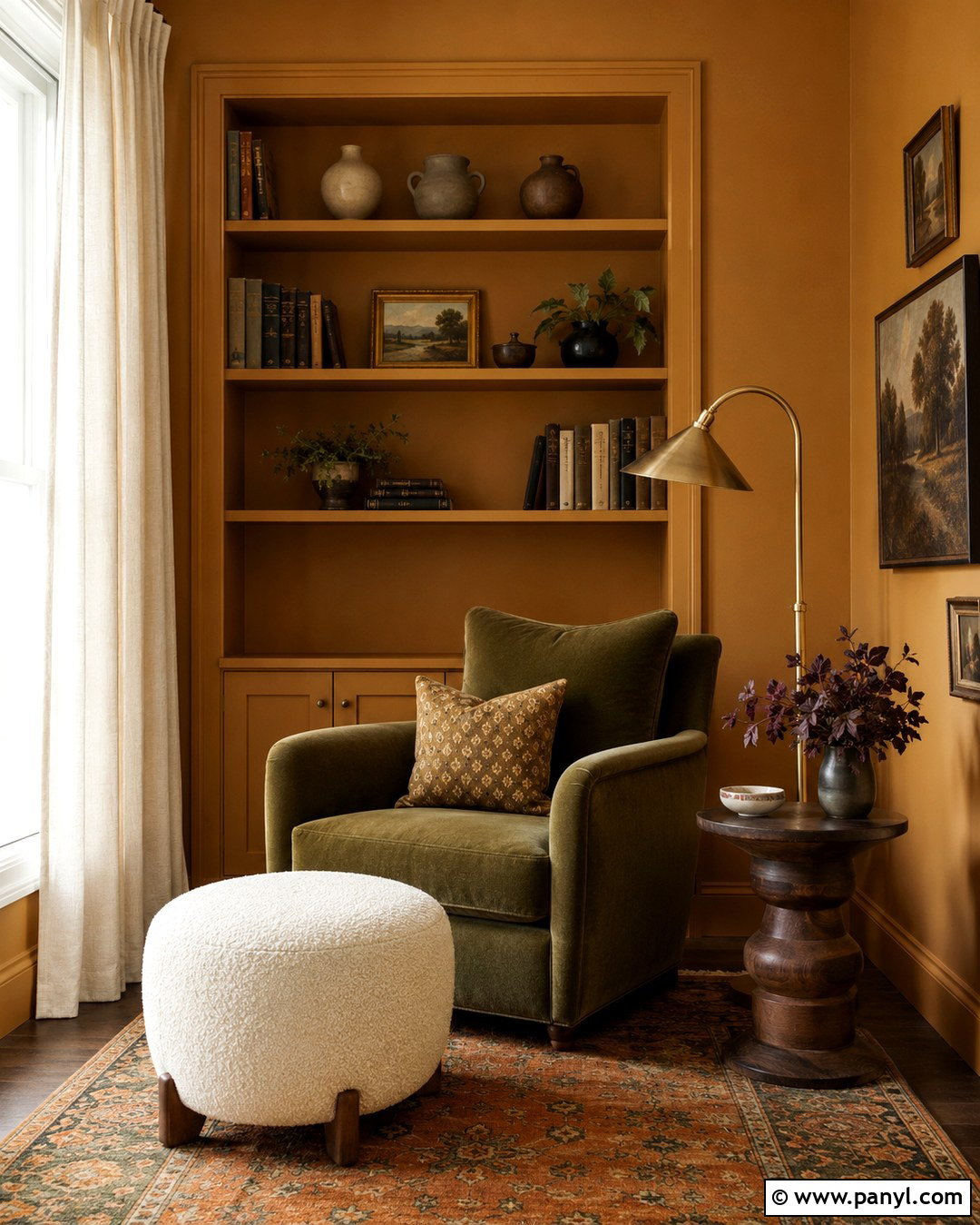 Amber Wall Reading Nook With Olive Green - 20 Amber Wall Paint Ideas