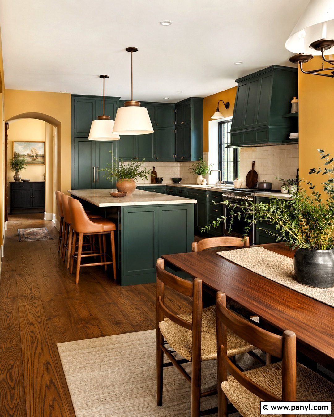 Amber Yellow Walls With Spruce Green Cabinets - 20 Yellow Wall Green Cabinets