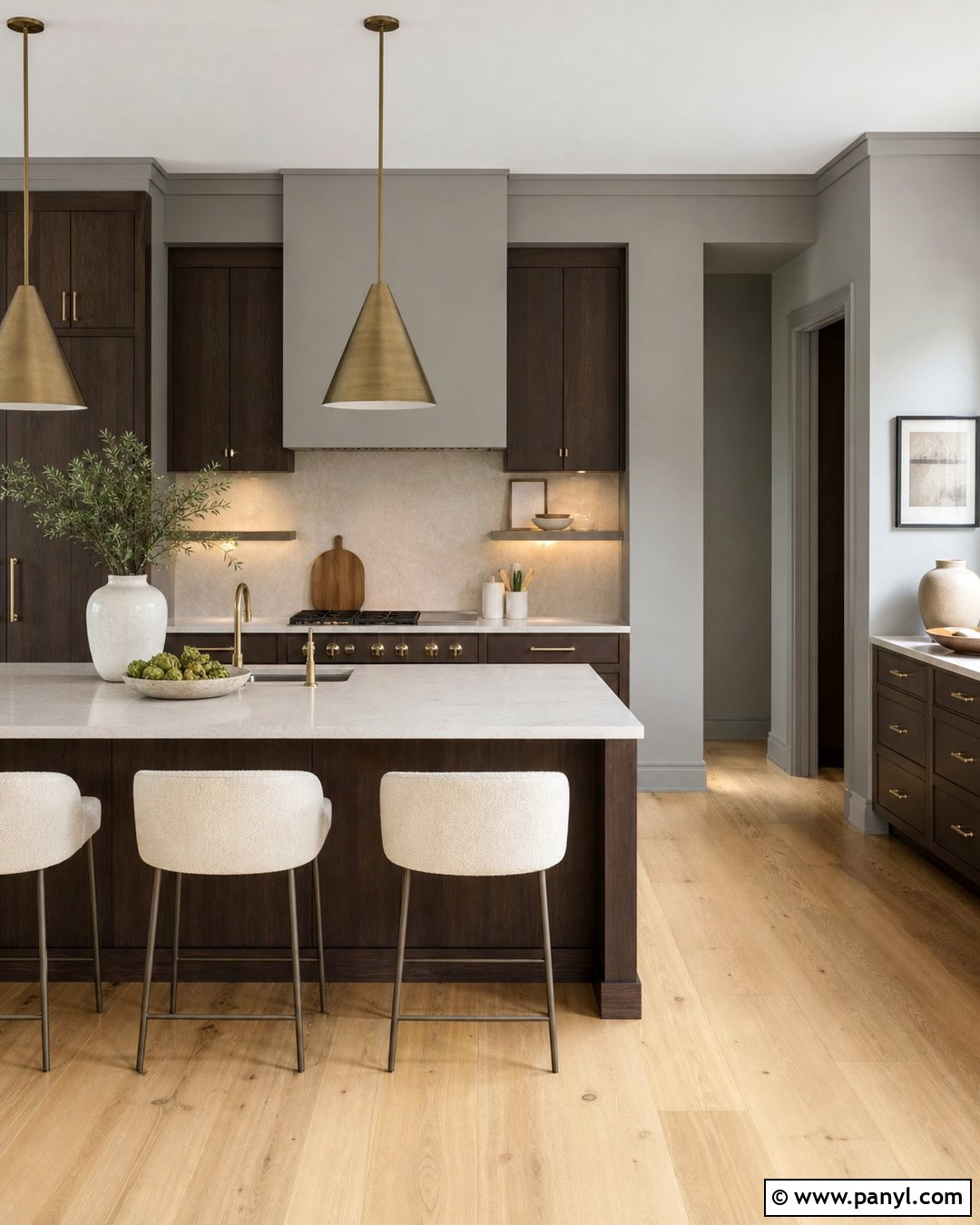 Anew Gray Kitchen Walls With Dark Walnut Cabinets - 20 Anew Gray Kitchen Walls