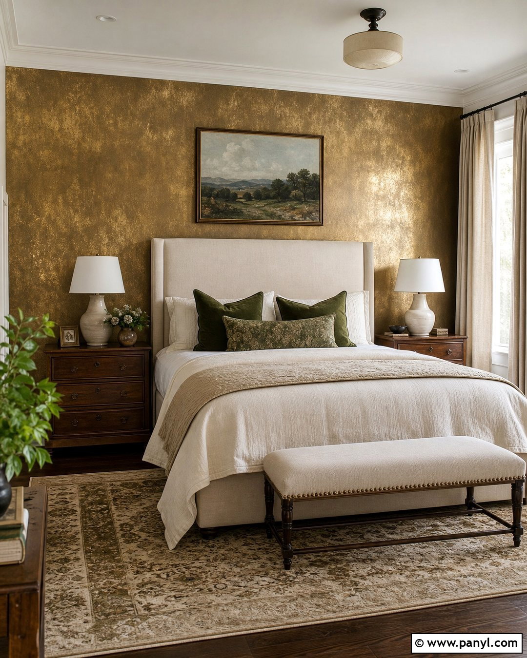 Antique Gold Metallic Paint Accent Wall Bedroom - 20 Metallic Paint Accent Wall Ideas
