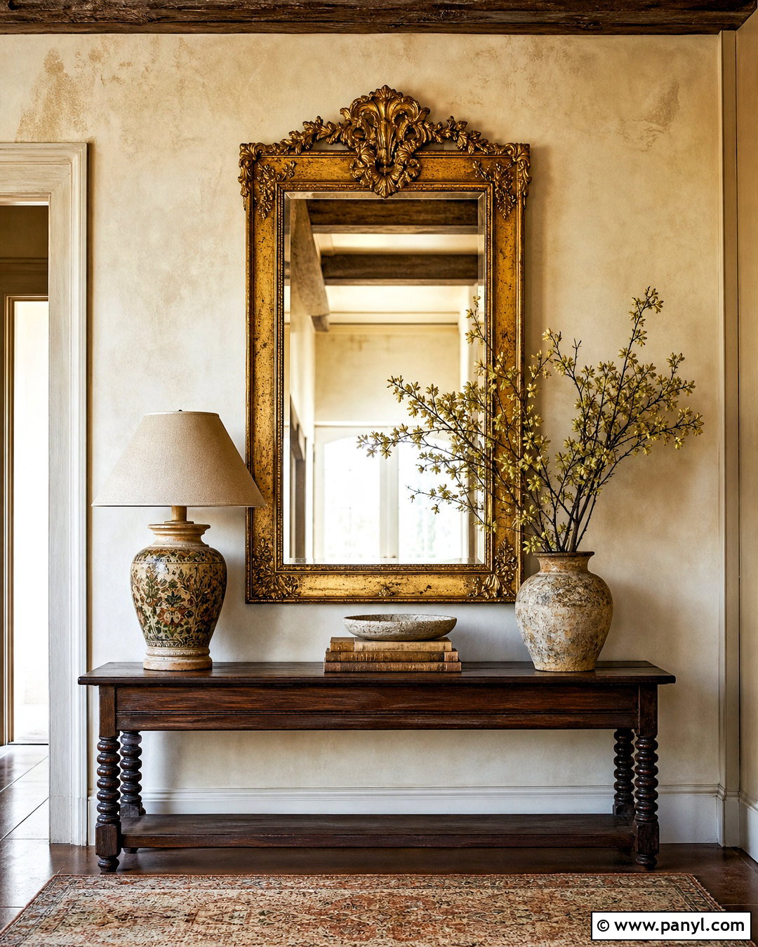 Antique Gold Mirror Console Wall - 20 golden mirror wall ideas