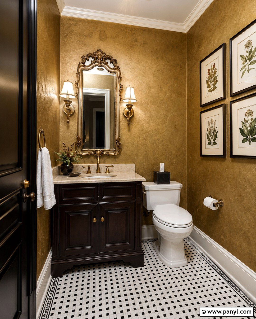 Antique Gold Powder Room - 20 Gold Paint Bathroom Ideas
