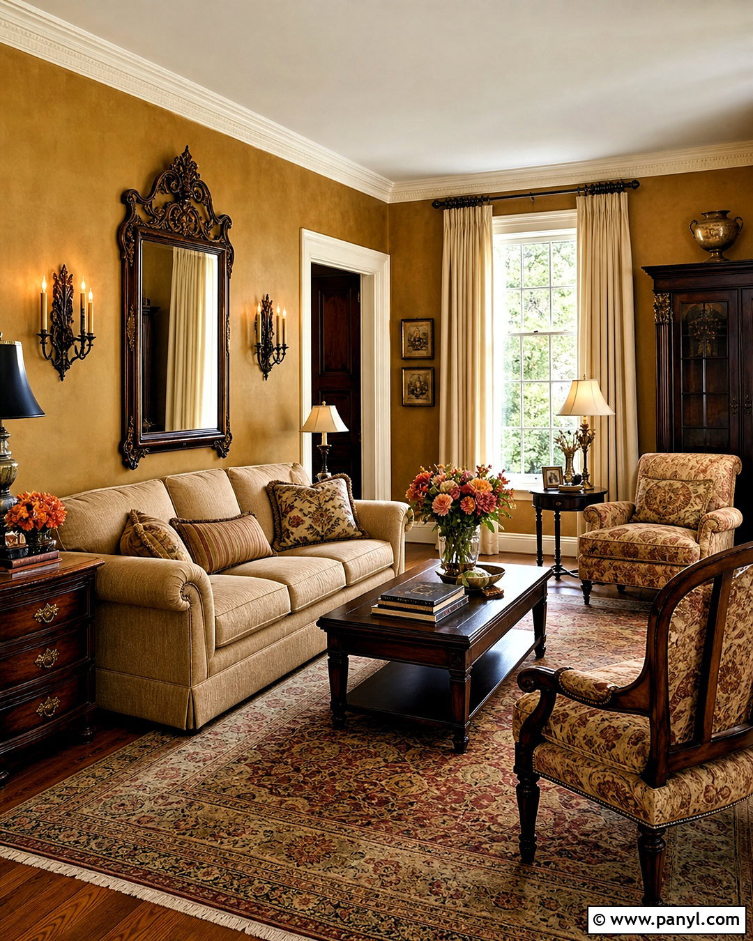 Antique Gold Wall Paint With Traditional Furniture - 20 gold wall paint living room ideas
