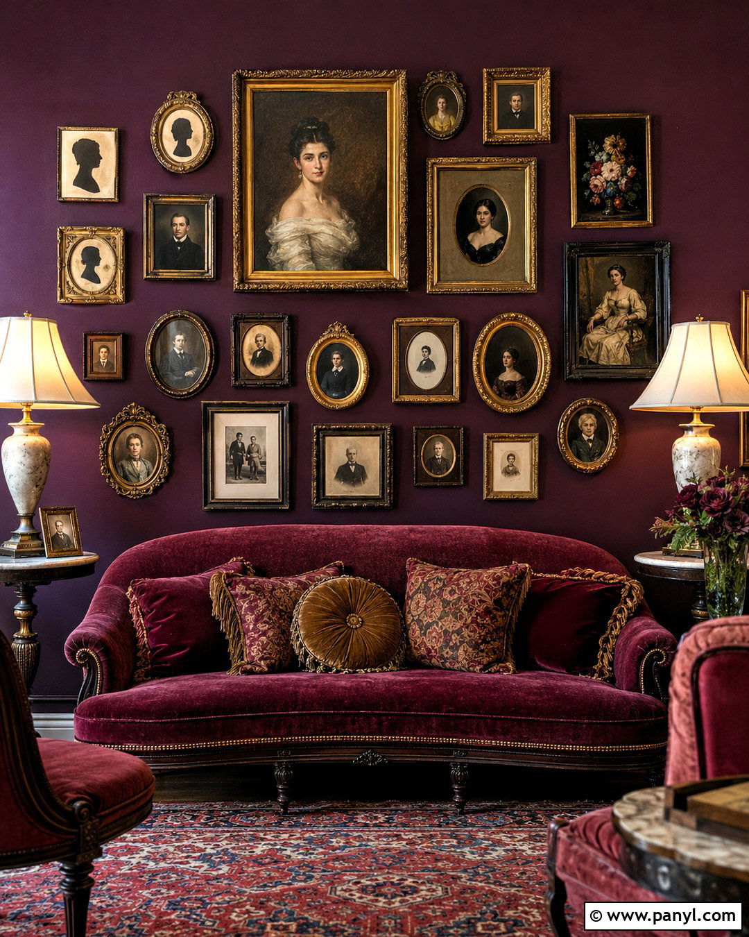 Antique Portrait Gallery Wall - 20 maximalist gallery wall ideas