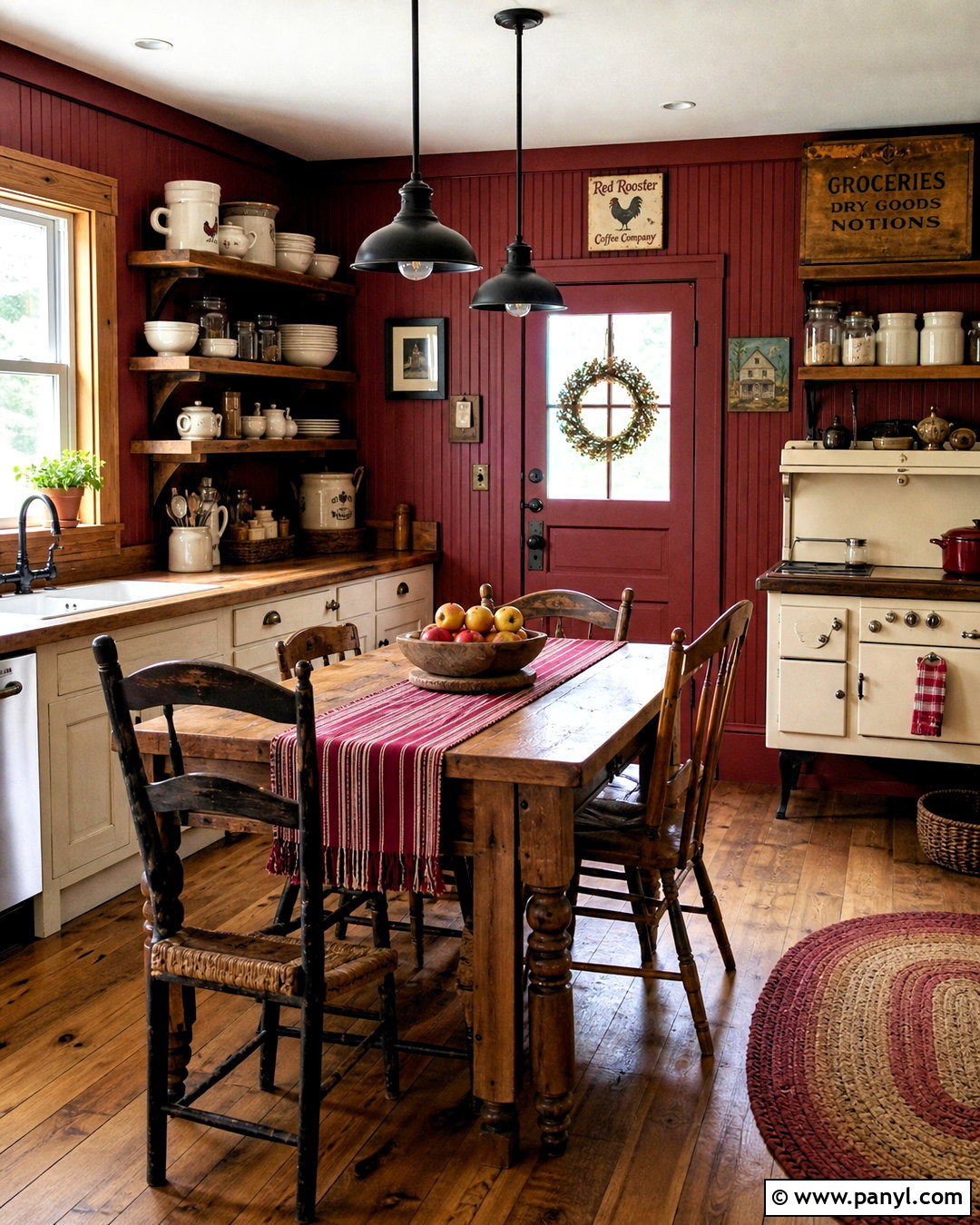 Antique Red Farmhouse Kitchen - 20 antique red home decor ideas