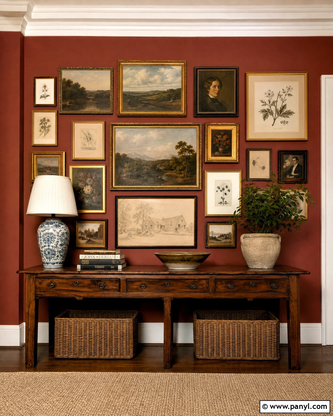 Antique Red Gallery Wall - 20 antique red home decor ideas