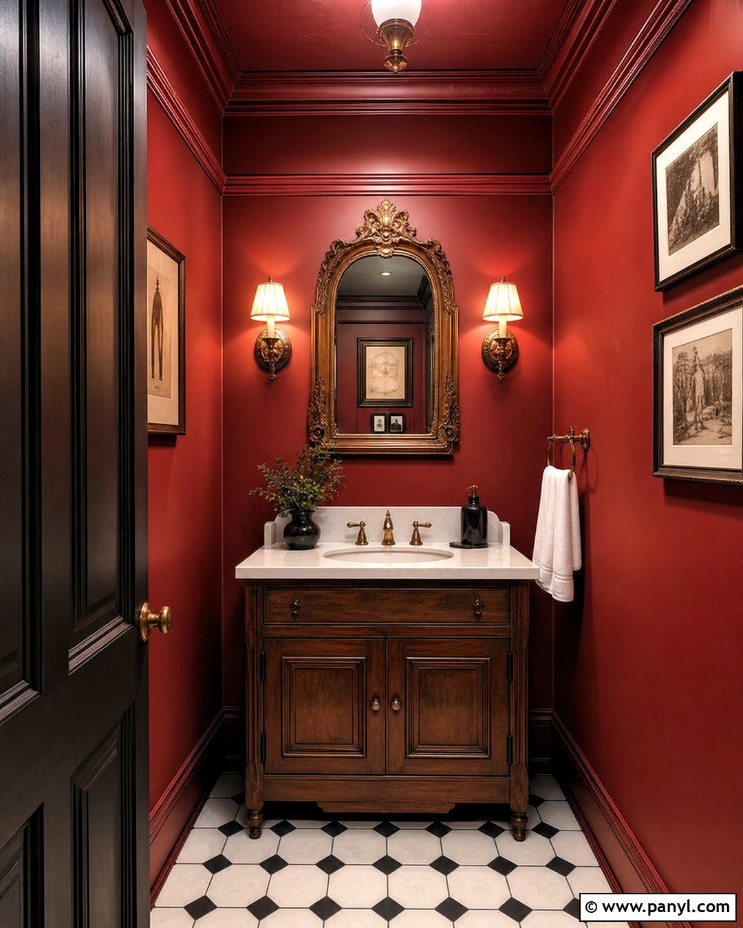 Antique Red Powder Room - 20 antique red home decor ideas