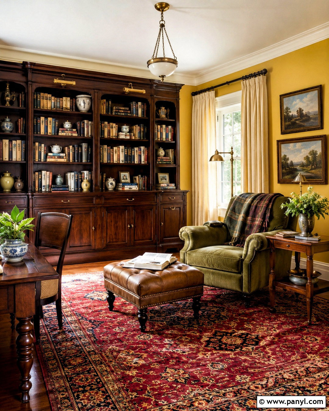 Antique Yellow Wall Traditional Reading Room - 20 Yellow Wall Vintage Style Ideas