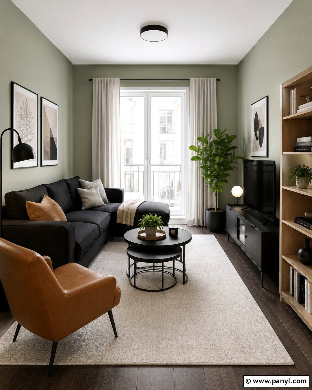 Apartment Living Room With Sage Green Walls And Black Furniture - 20 Sage Green Walls With Black Furniture Ideas