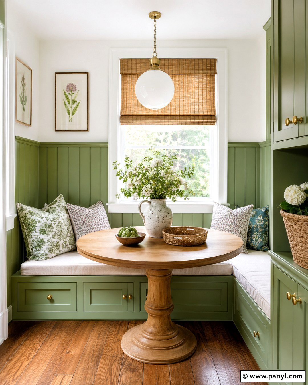 Apple Green Breakfast Nook Paneling - 20 Green Painted Paneling Ideas