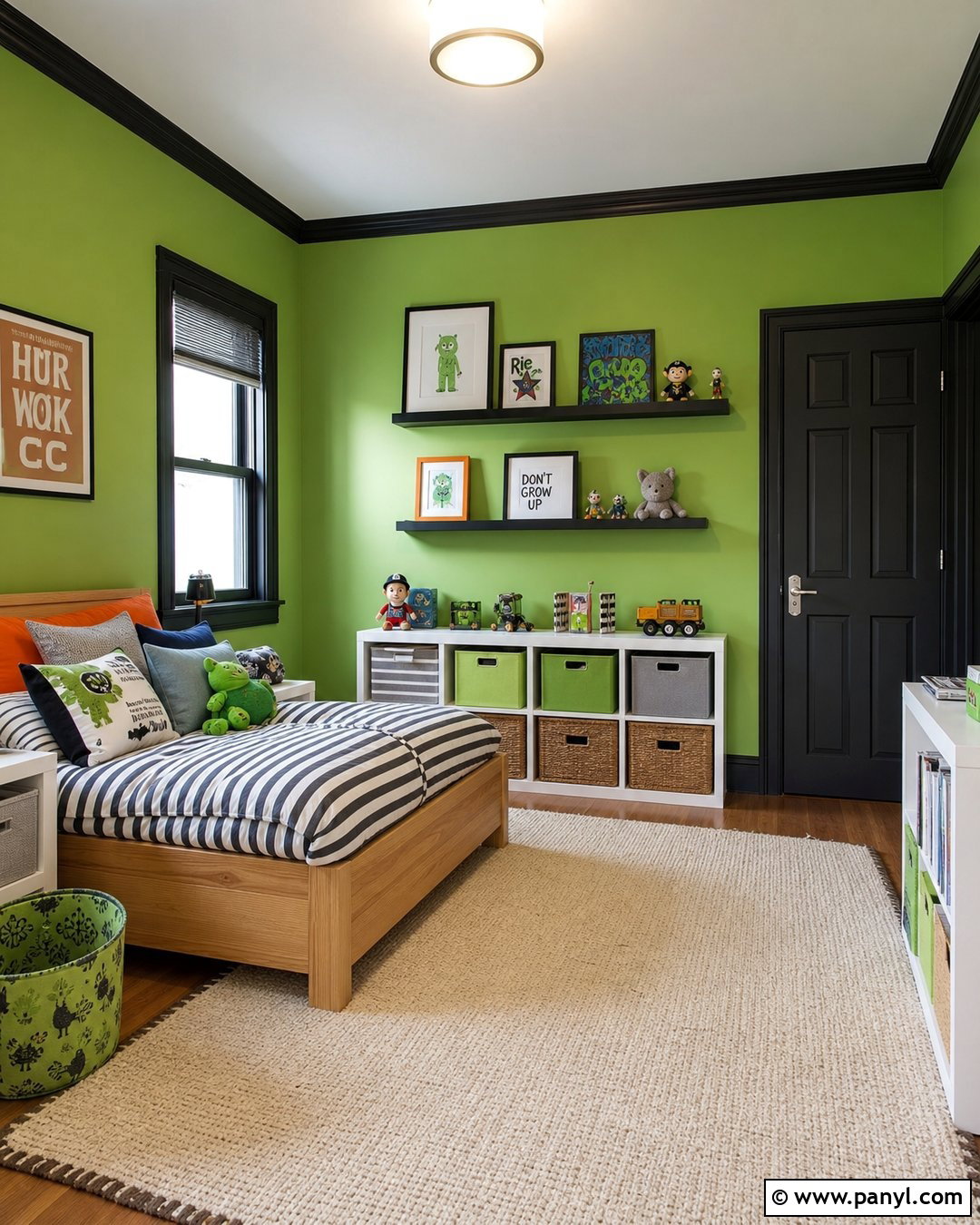 Apple Green Kids Room With Black Trim - 25 Green Wall Black Trim Ideas