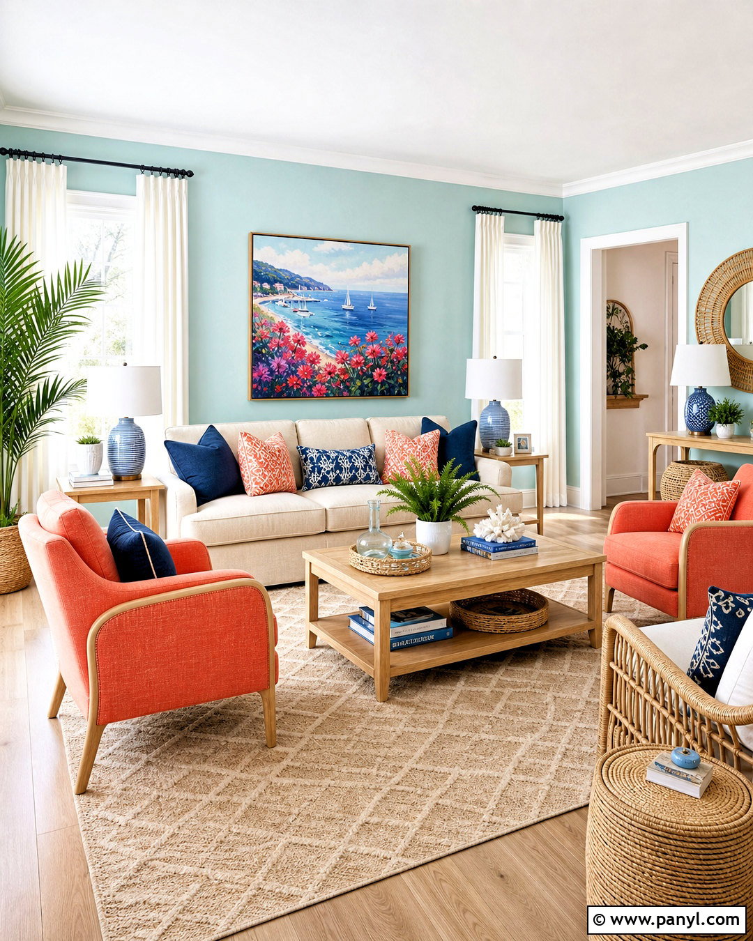 Aqua And Coral Drawing Room - 20 drawing room color combination ideas