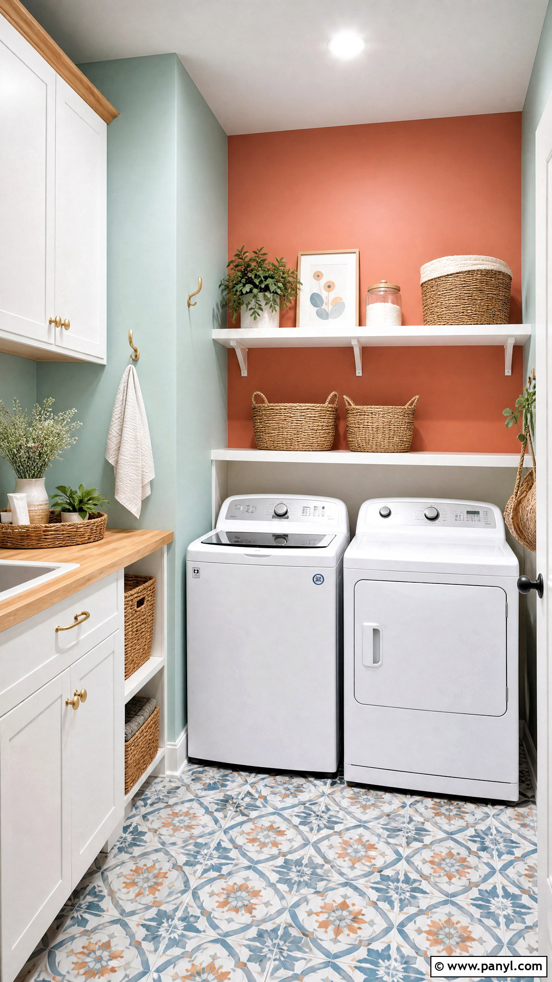 Aqua And Coral Laundry Room Walls - 20 2 color wall paint ideas
