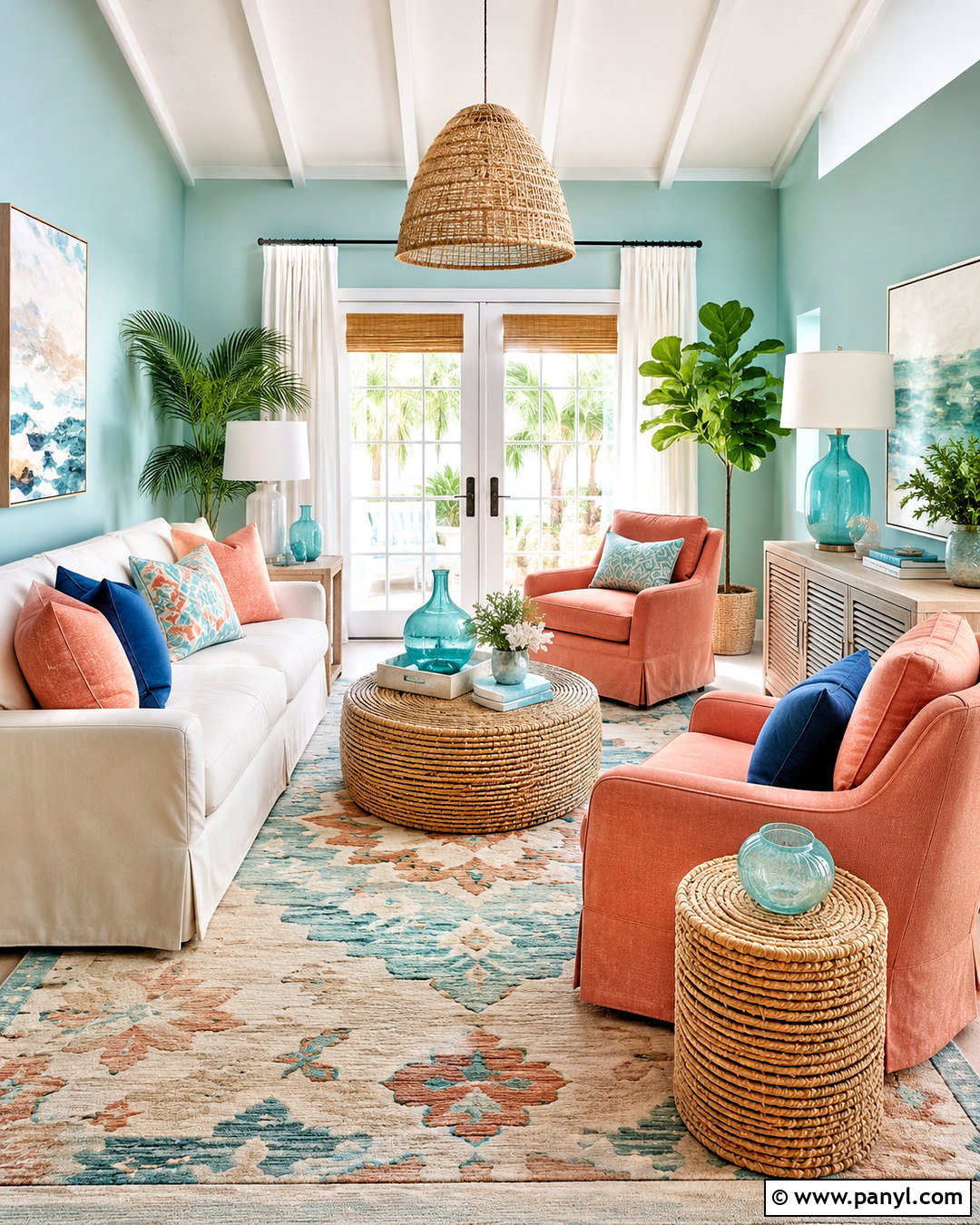 Aqua And Coral Living Room - 20 colour schemes for living room ideas