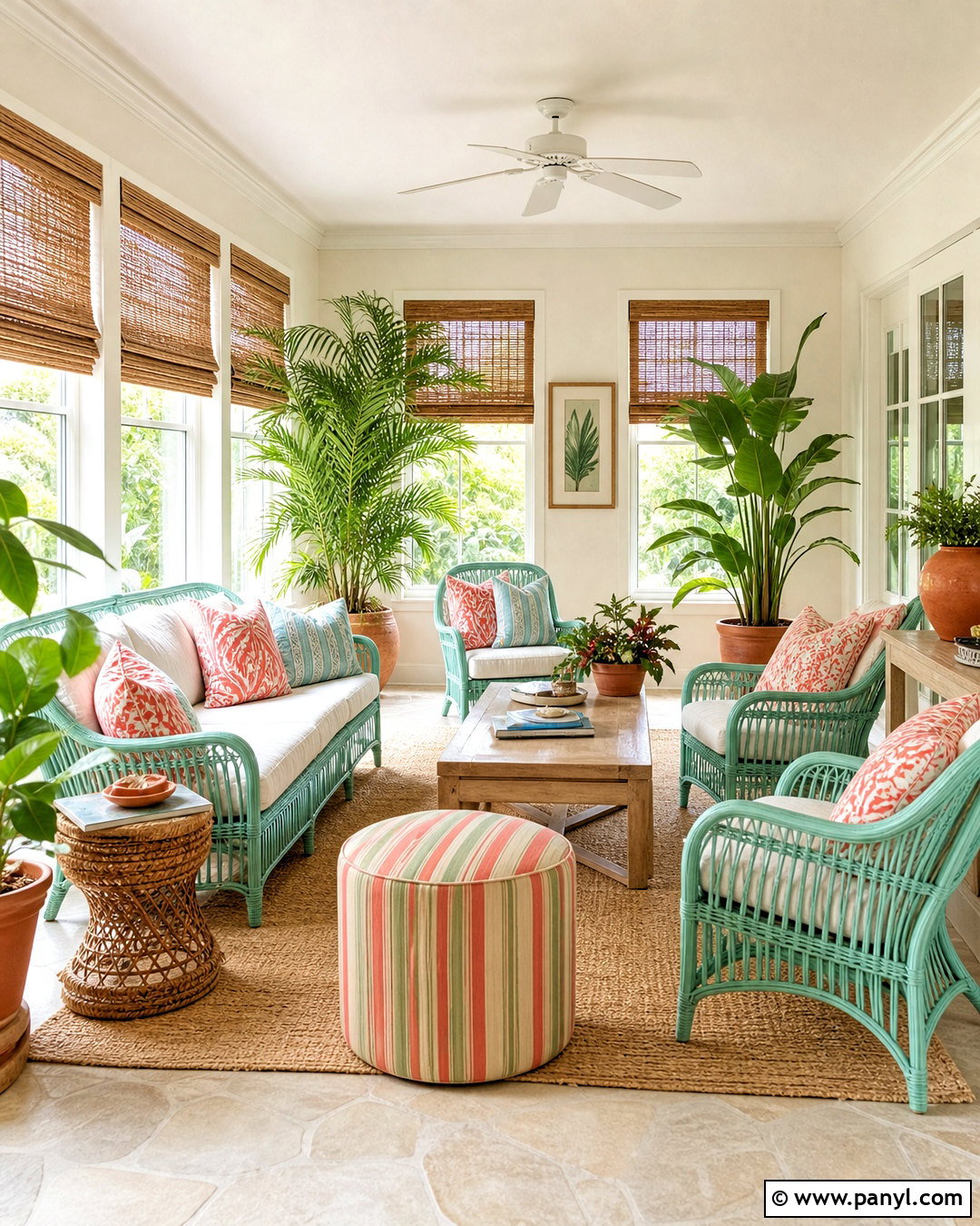 Aqua And Coral Sunroom - 20 interior room color combination ideas