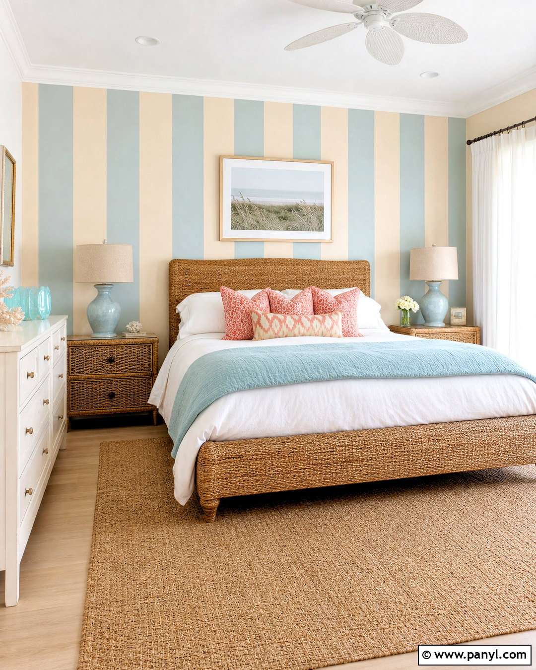 Aqua And Sand Striped Bedroom Walls - 20 striped bedroom walls