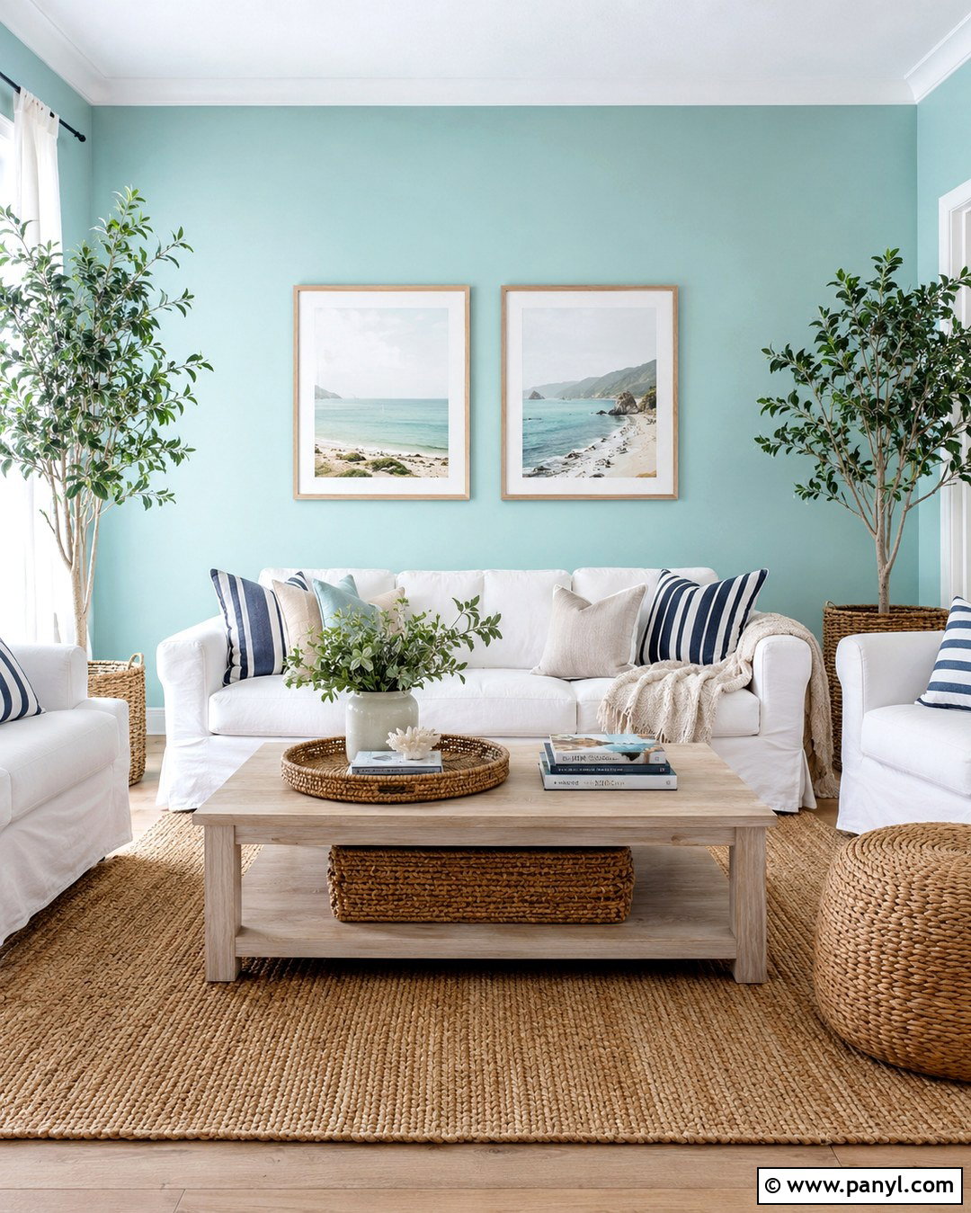 Aqua And White Coastal Living Room - 20 Aqua Living Room Walls