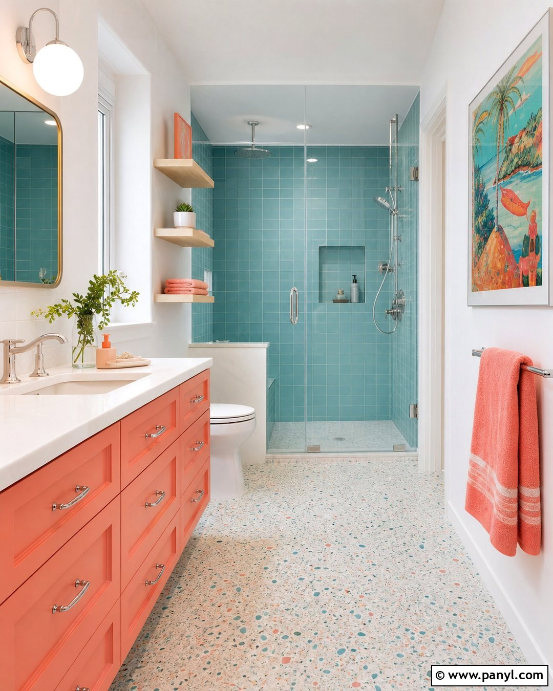 Aqua Blue And Coral Bathroom - 20 Aesthetic Bathroom Color Schemes