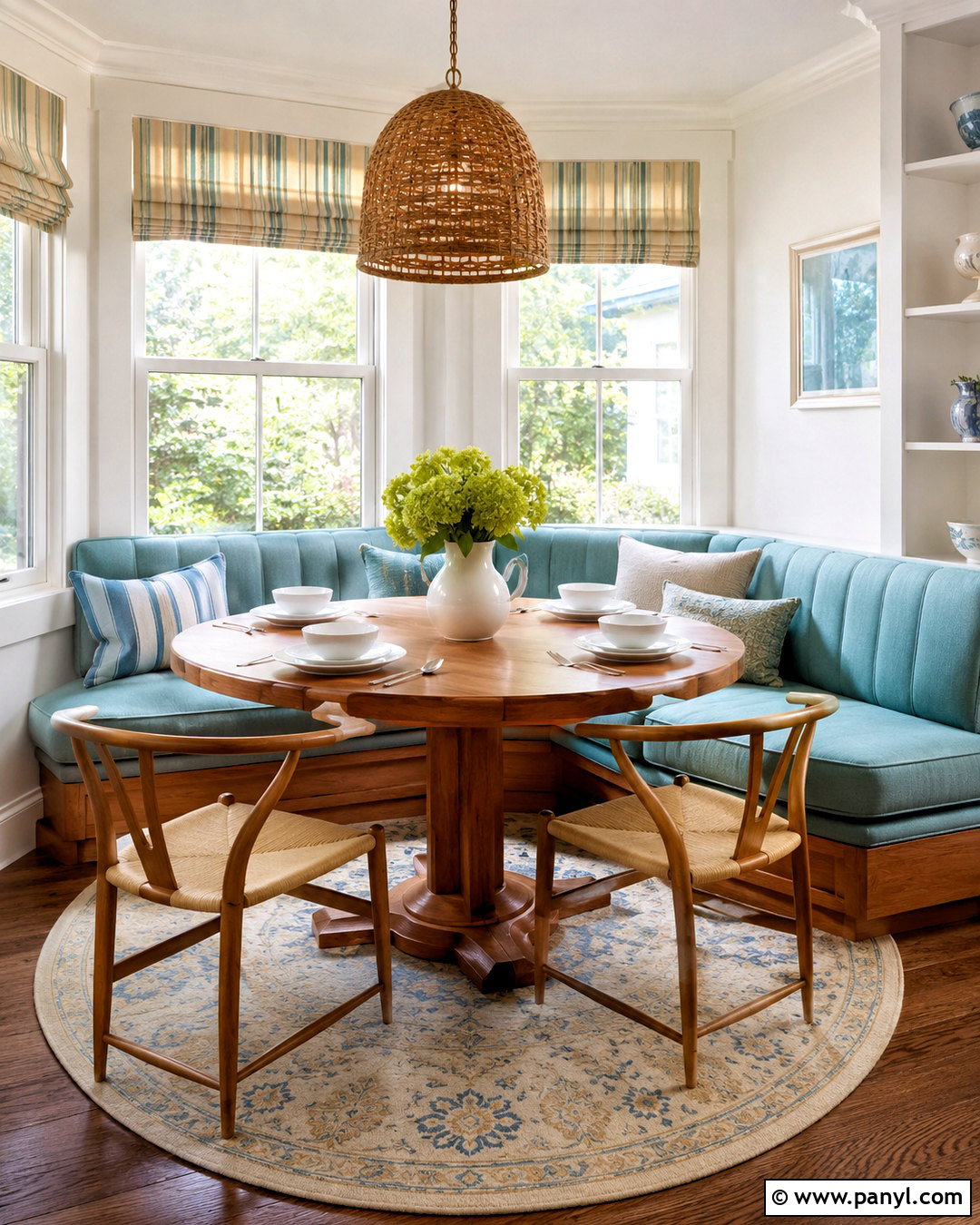 Aqua Blue And Honey Brown Breakfast Nook - 20 brown and blue color palette ideas