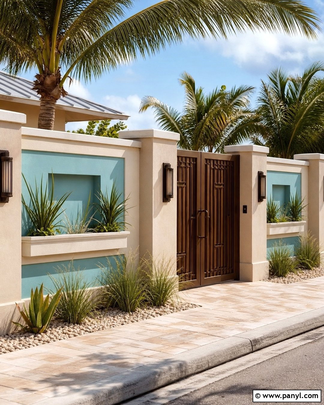 Aqua Blue And Sandy Beige Compound Wall - 30 compound wall colour combinations