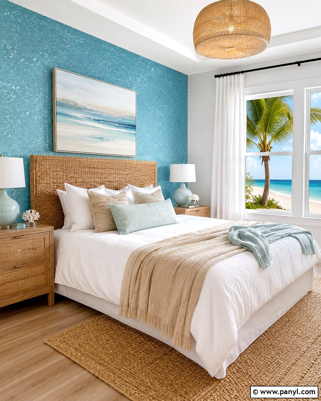 Aqua Blue Glitter Coastal Bedroom Wall - 20 Blue Glitter Wall Paint Ideas