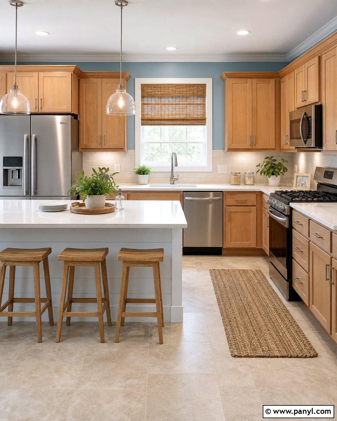 Aqua Blue Kitchen Walls With Maple Cabinets - 45 blue kitchen walls