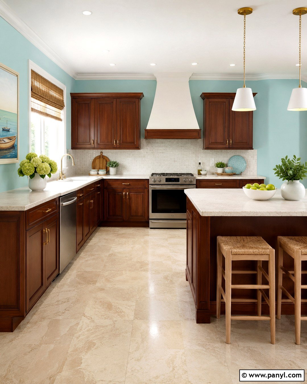 20 Blue Kitchen Walls With Brown Cabinets for Warm, Polished Style
