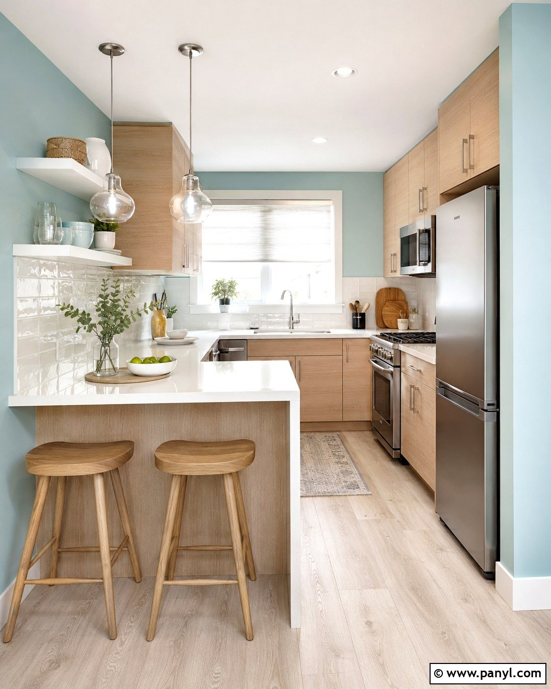 Aqua Blue Walls With Blonde Oak Cabinets - 20 Blue Walls Oak Cabinets