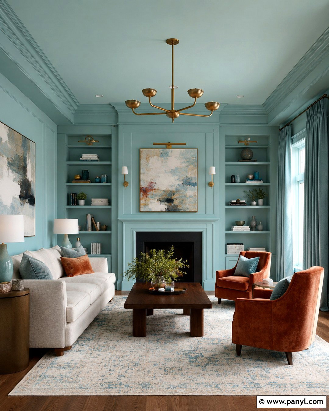 Aqua Color-Drenched Living Room - 20 Aqua Living Room Walls