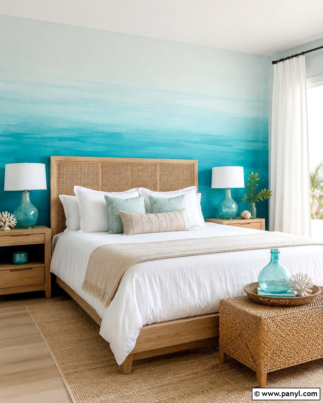 Aqua Gradient Wall Coastal Bedroom - 20 Color Gradient Wall Ideas