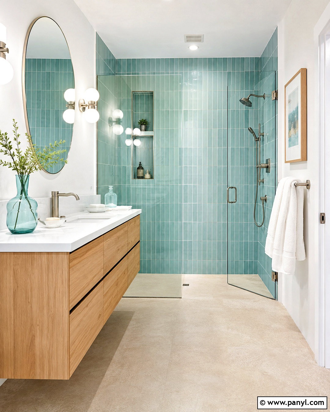 Aqua Walk-In Shower Bathroom - 20 coastal blue bathroom ideas