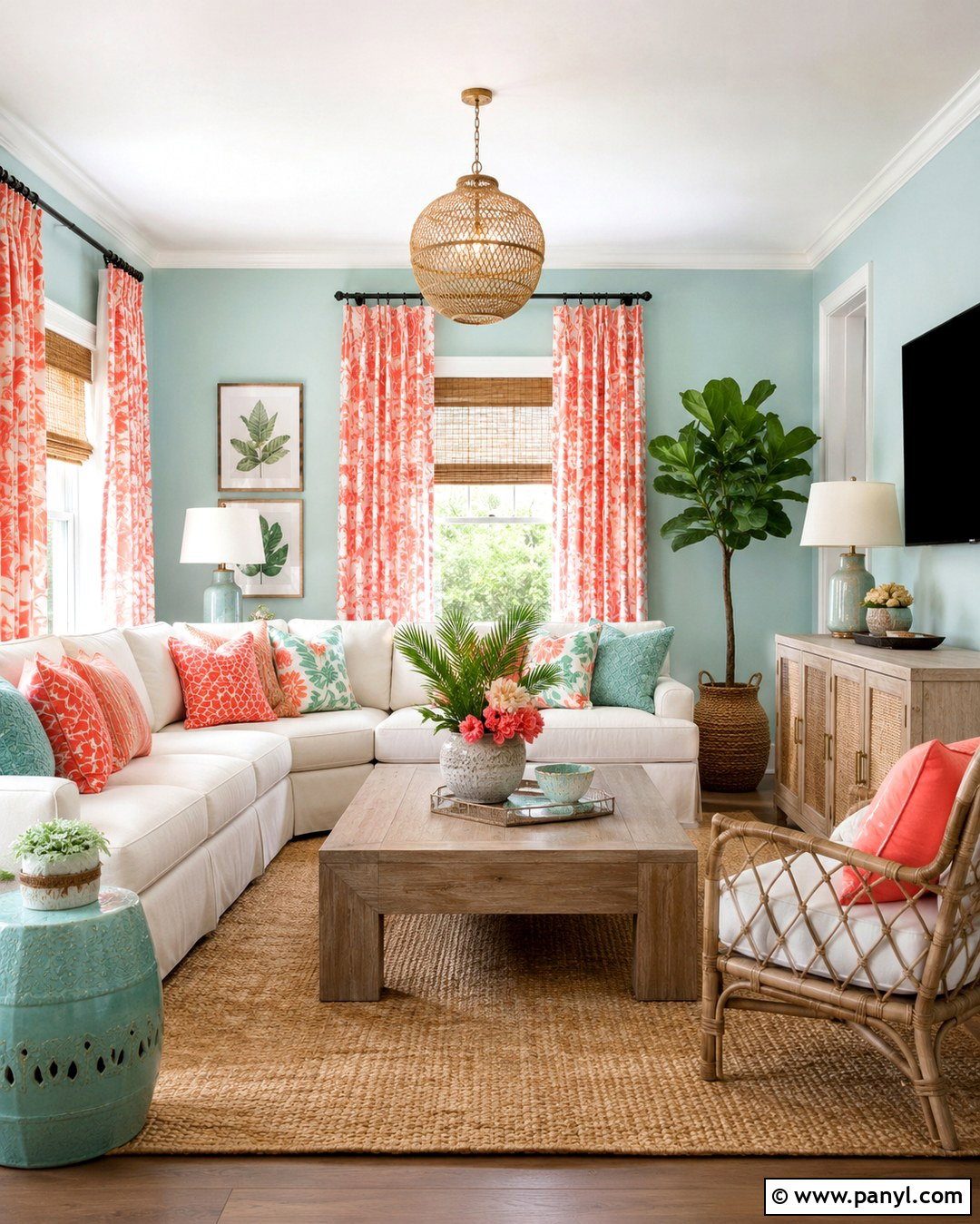Aqua Wall Paint With Coral Accents - 20 aqua wall paint ideas