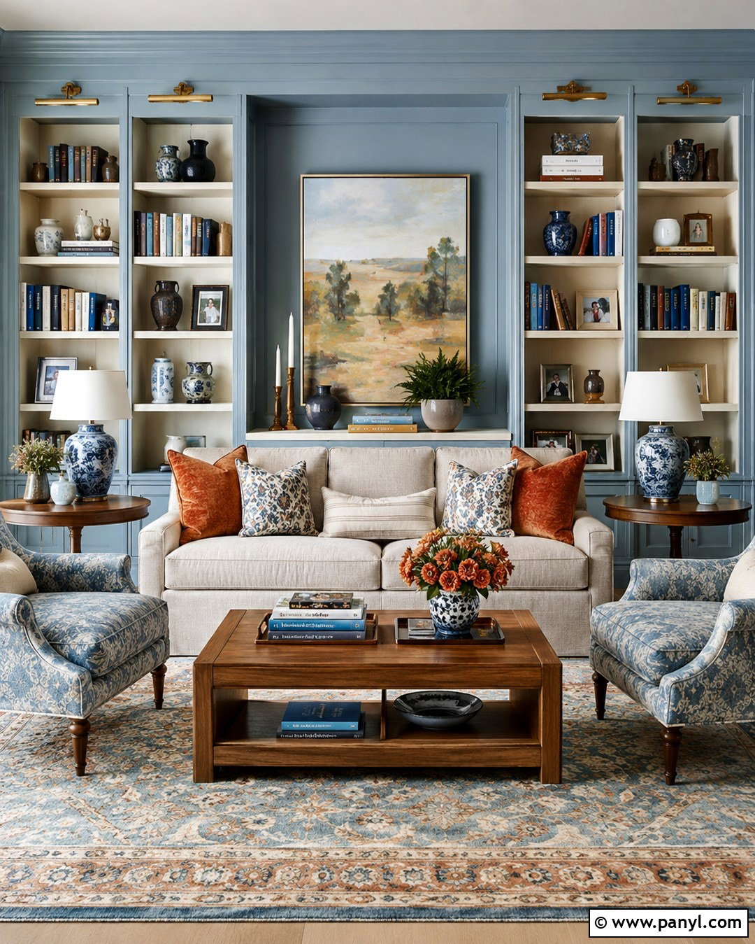 Aqua Walls With Built-In Bookcases - 20 Aqua Living Room Walls