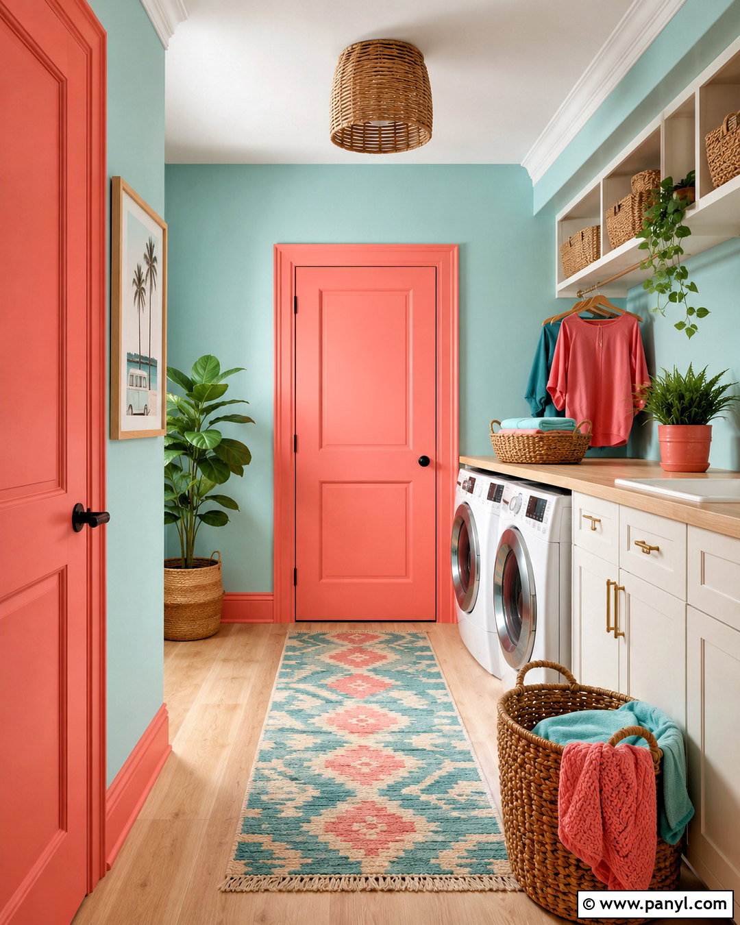 Aqua Walls With Coral Doors - 35 Wall And Door Color Combination Ideas