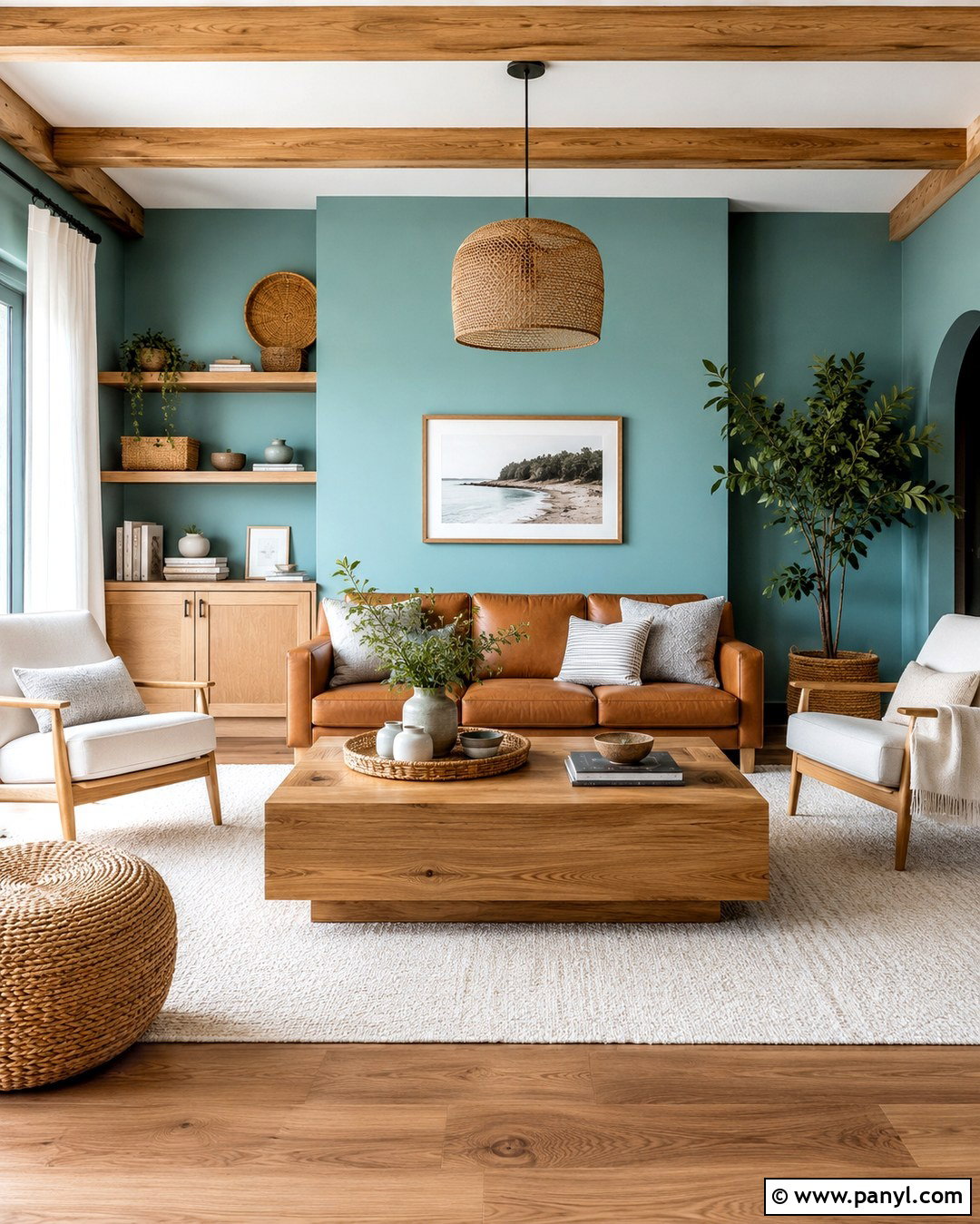 Aqua Walls With Natural Wood - 20 Aqua Living Room Walls