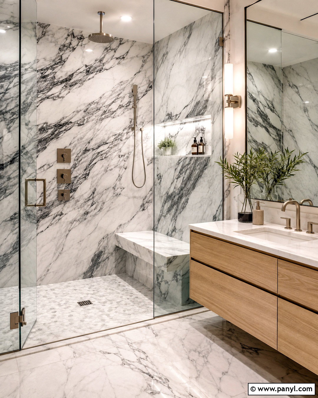 Arabescato Marble Shower Wall - 20 marble wall design luxury ideas