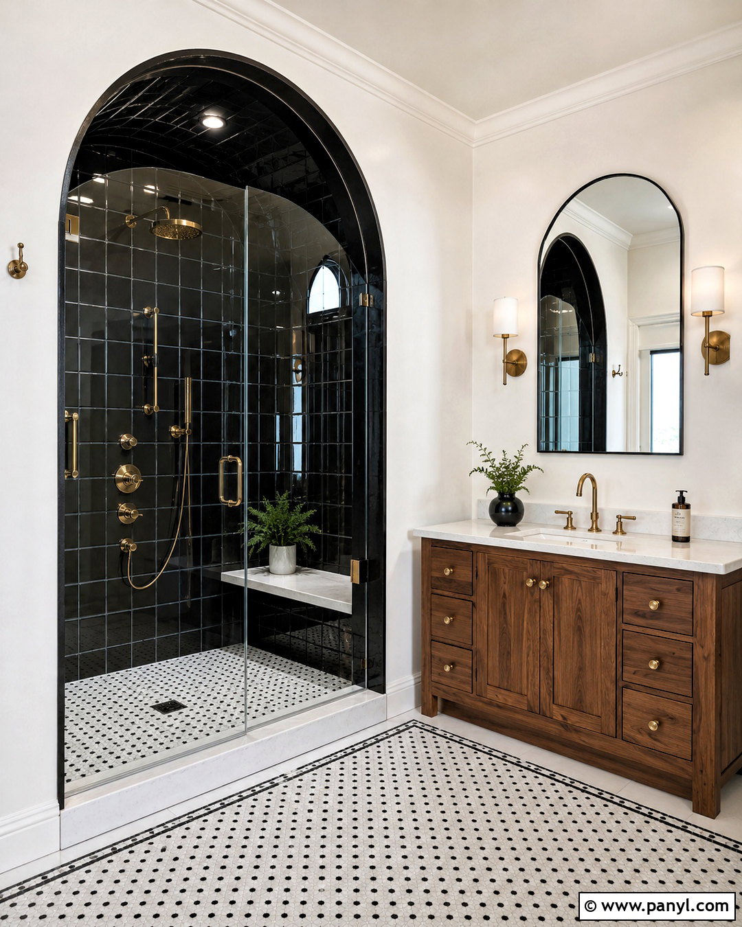 Arched Black And White Tile Shower - 20 black and white shower tile ideas