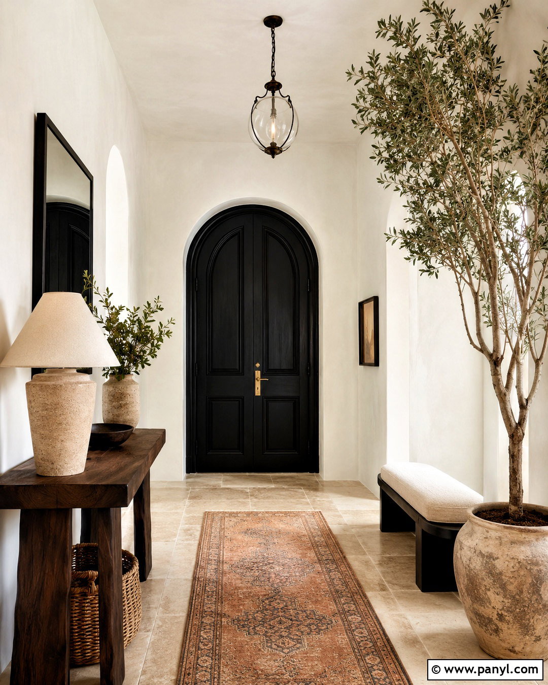 Arched Black Door With White Walls - 35 White Walls Black Doors