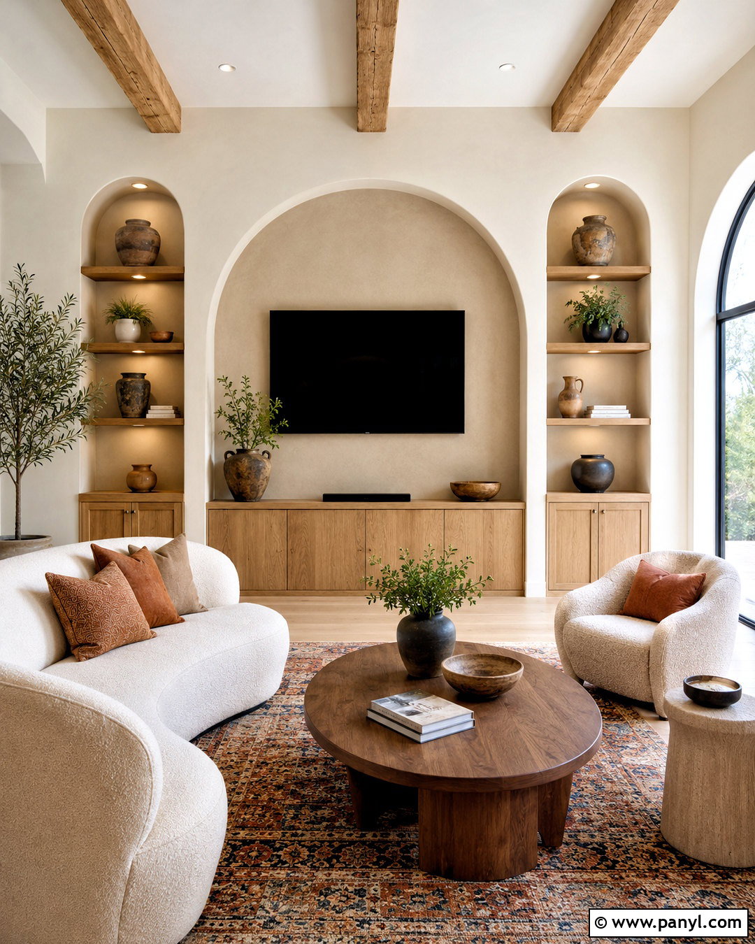 Arched Built-In TV Wall - 20 living room decor tv wall ideas