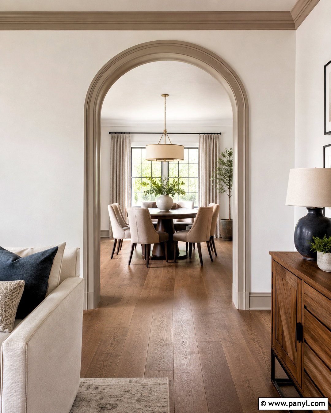Arched Doorway With Taupe Trim - 35 Taupe Trim White Walls