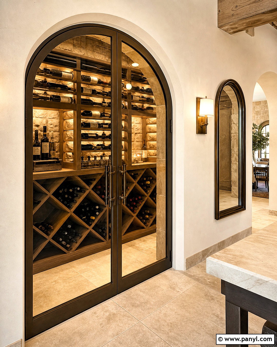 Arched Glass Wine Cellar Wall - 20 small glass wine cellar wall ideas
