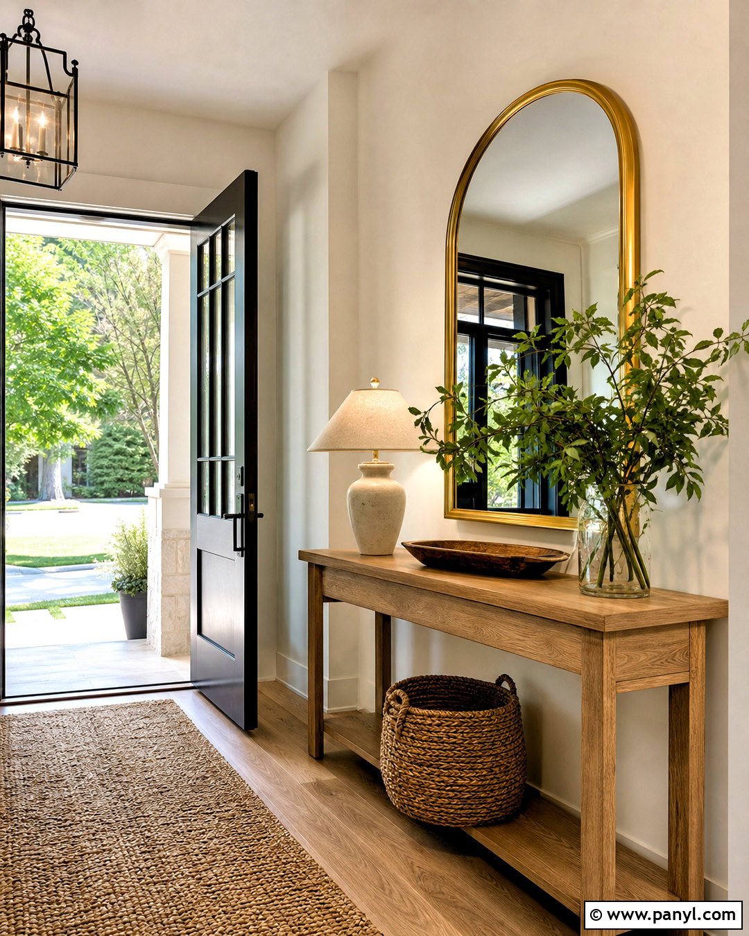 Arched Gold Mirror Entryway - 20 golden mirror wall ideas