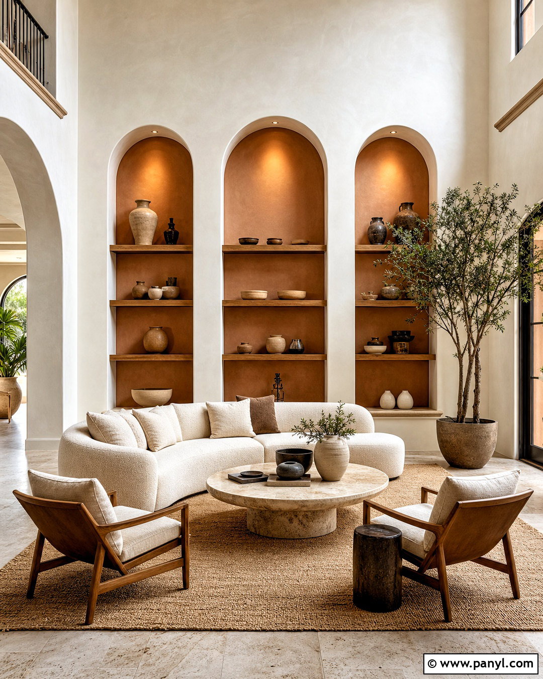 Arched Niches On A Tall Wall - 20 high ceiling wall decor living room ideas