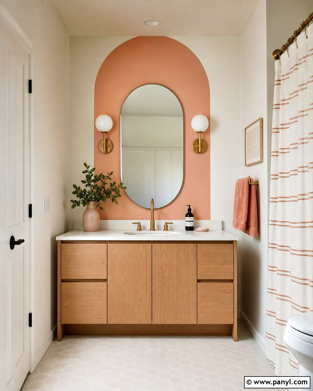 Arched Peach And Cream Bathroom Walls - 30 Two Toned Bathroom Walls