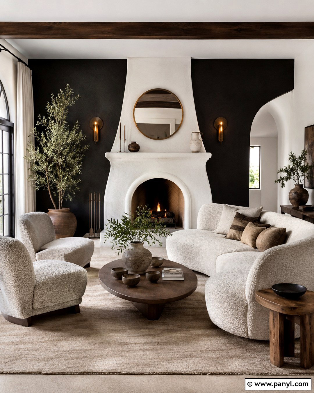 Arched White Fireplace With Black Wall - 20 Black Accent Wall White Fireplace Ideas