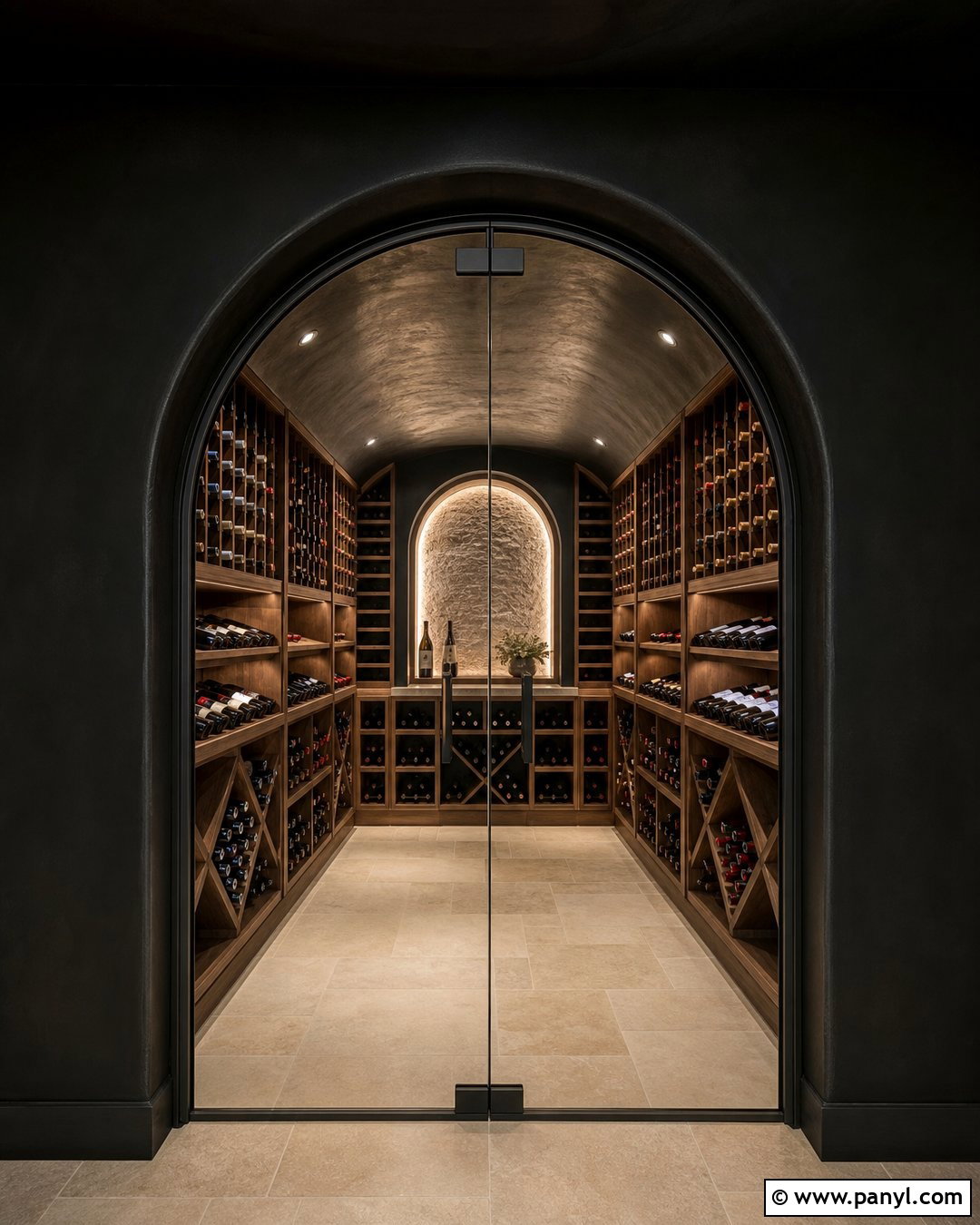 Arched Wine Cellar With Black Walls - 20 Modern Wine Cellar With Black Walls