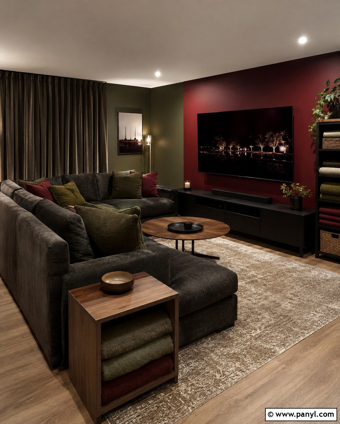 Army Green And Maroon Media Room - 20 Red And Green Walls